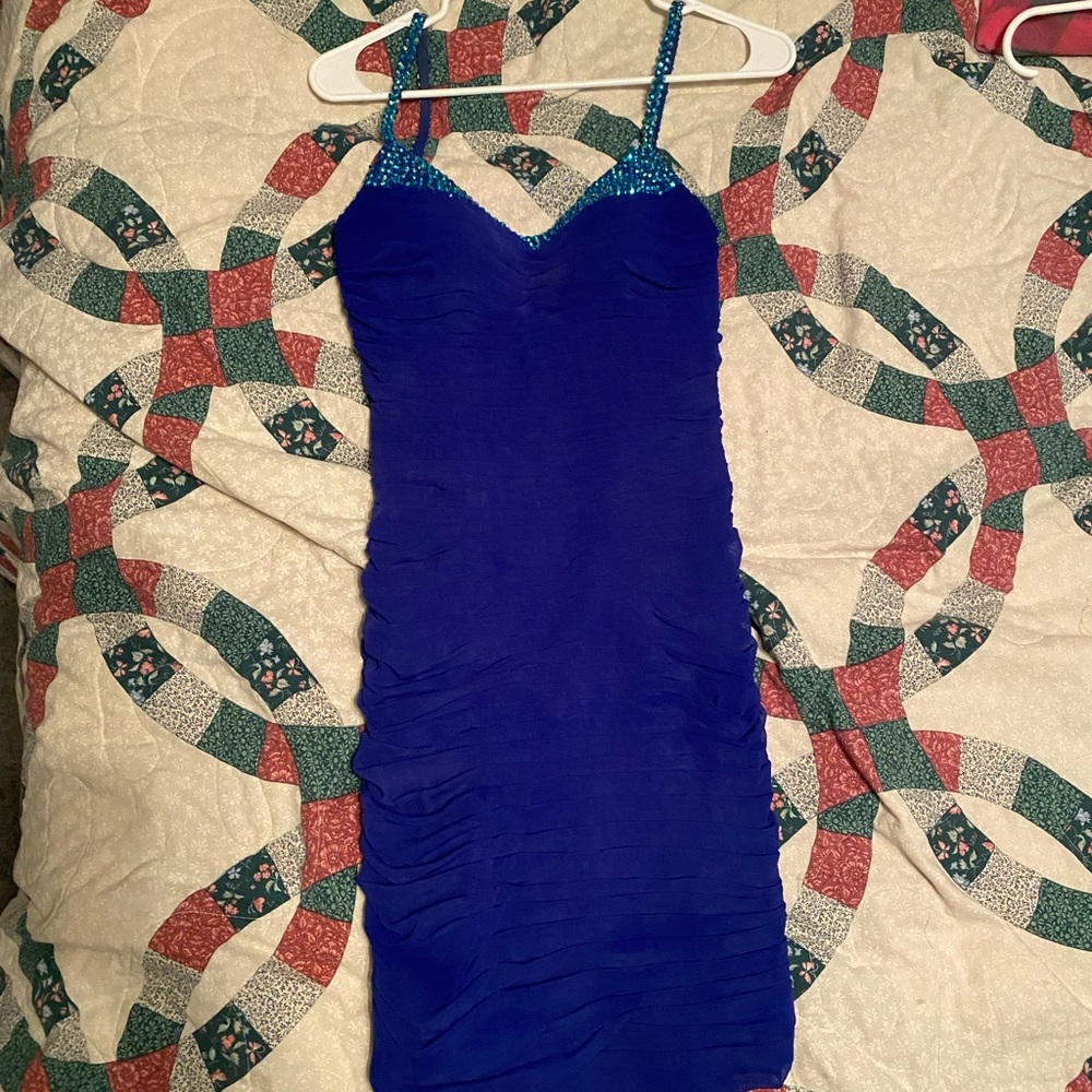 Rhinestone blue ruche dress